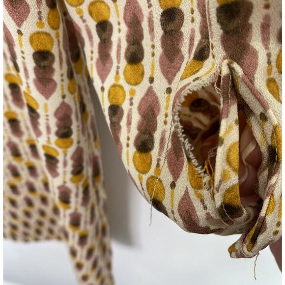 H&M Womens Dress Size 8 Short Shift Mustard Abstract 3/4 Sleeve Ruffle Pockets - Picture 13 of 14